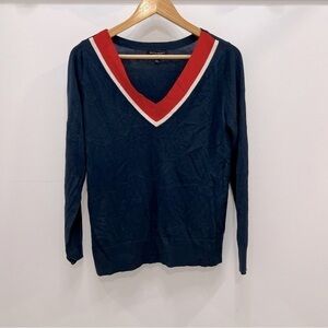 BANANA Republic v neck navy and red thin sweater—silk cashmere